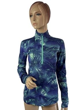 Nike Dri Fit Women Small Blue Green 1/4 Zip Athletic Top